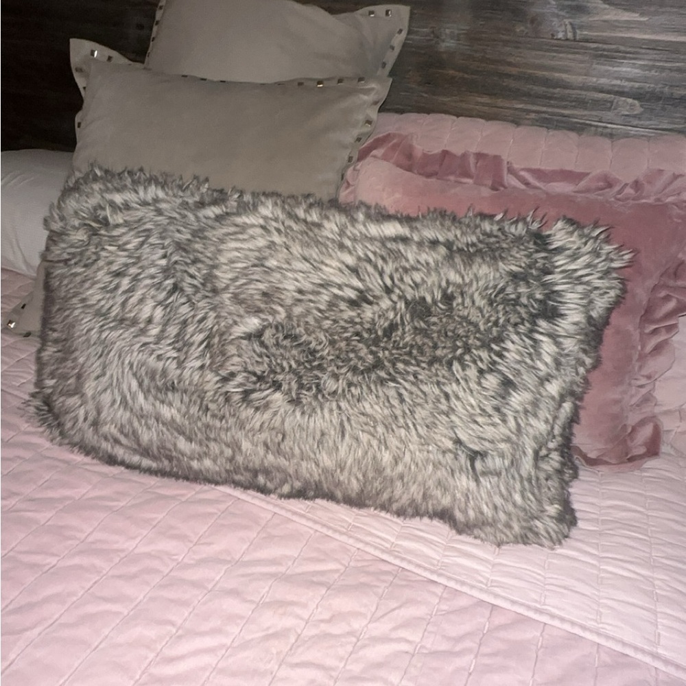 Fuzzy pillow grey furry